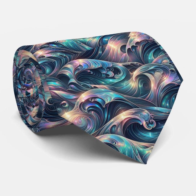 Corbata Beach Lovers Tie | Holographic Ocean Waves Pattern (Enrollado)
