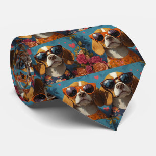Corbata Beagle con rosas del corazón día de San Valentín