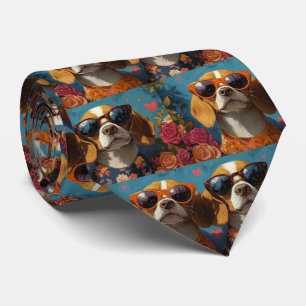 Corbata Beagle con Rosas del Corazón Día de San Valentín