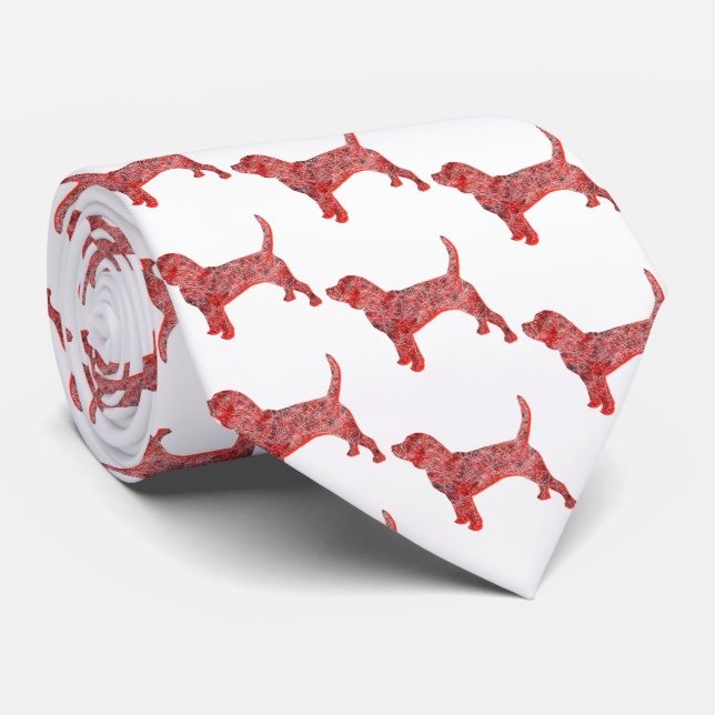 Corbata Beagle Hound Dog Cute Silhouette Cuello Rojo (Enrollado)