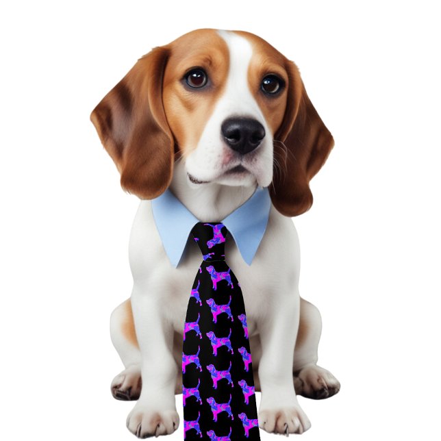Corbata Beagle Hound Dog Pink & Blue Silhouette Black Tie (Beagle wearing the pink and blue beagle silhouette tie)