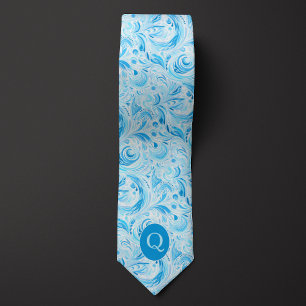 Corbata Bebé Azul Floral Monograma Tejido de Cuello