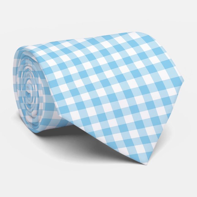 Corbata Bebé azul y blanco grande de tamaño Gingham Checks (Enrollado)