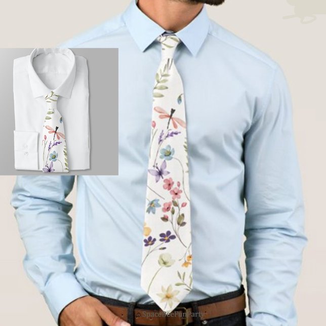 Corbata Bebé en flor jardín flor silvestre (Baby in Bloom garden wildflower necktie — a perfect accessory for dads-to-be celebrating a special b)