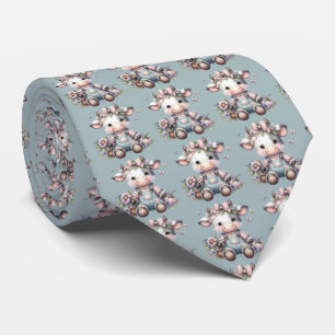 Corbata Bebé Vaca Pastel Adorable con Overoles y Flores