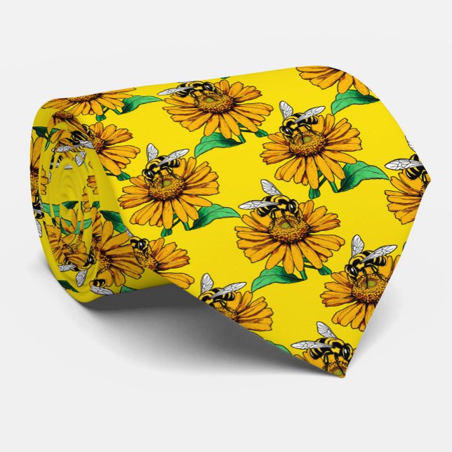 Corbata Bee on Sunflower Flower Pattern Design Yellow  (Subido por el creador)