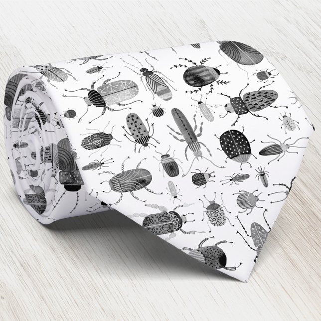 Corbata Beetle Black & White (Bugs Insects and Beetles black and white ink art neck tie)