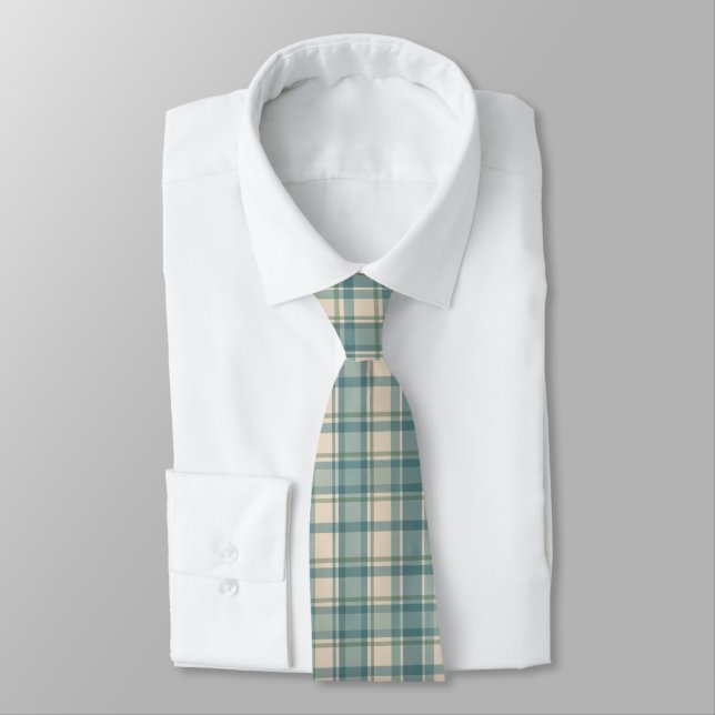 Corbata Beige azul verde Tartán Tartán búfalo plaid mascul (Atado)