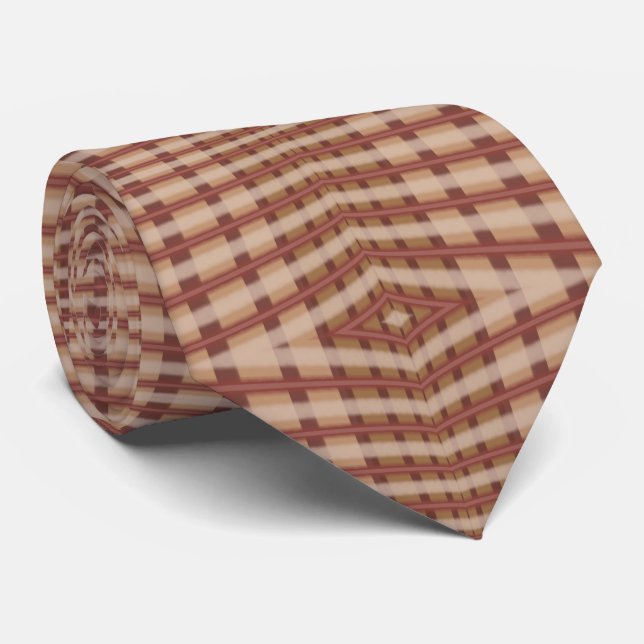 Corbata Beige Brown Crimson Plaid Crisscross Pattern (Enrollado)