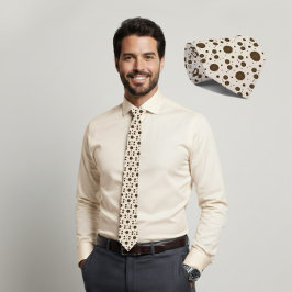 Corbata beige floral micro marrón oscuro