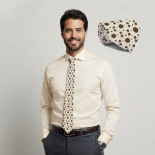 Corbata beige floral micro marrón oscuro