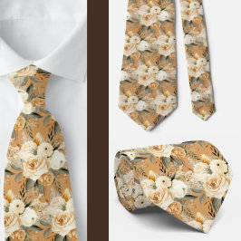 Corbata Beige Gold Tan Marfil Color de agua blanco Floral