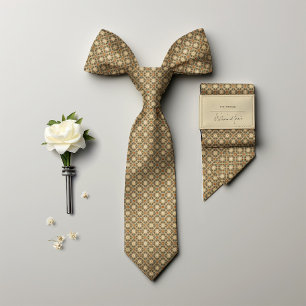 Corbata Beige Gris Amarillo Floral Vintage para Hombres