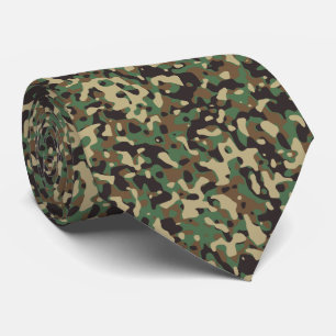 Corbata Beige, marrón claro, verde, camuflaje de bosque gr