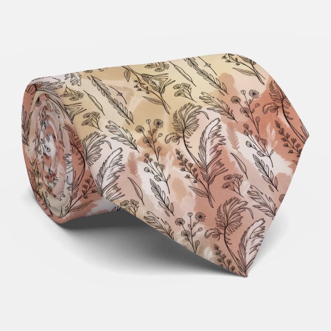 Corbata Beige Peach Botanical Sketch  (Enrollado)