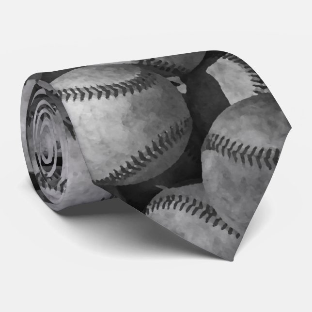 Corbata Béisbol blanco y negro (Enrollado)