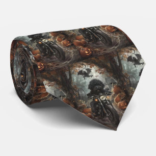 Corbata Bernedoodle montando motocicleta Halloween espanto