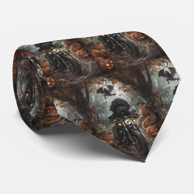 Corbata Bernedoodle montando motocicleta Halloween espanto (Enrollado)