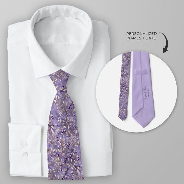 Corbata Berry de lavanda personalizada (Personalized purple lavender berry wedding necktie)