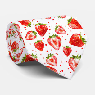 Corbata Berry Sweet White and Red Strawberry Pattern