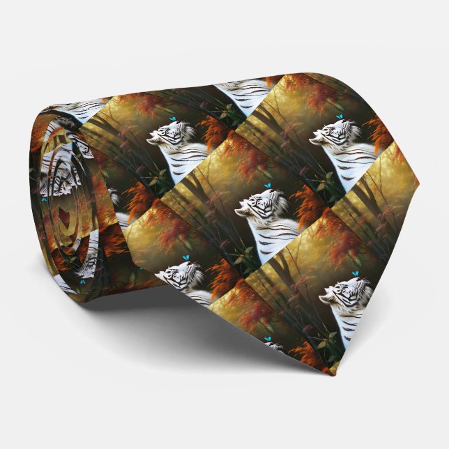 Corbata Besos de mariposa de tigres blancos, lazo en el cu (Enrollado)