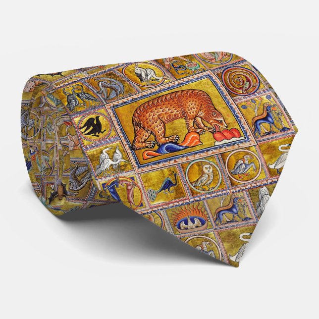 CORBATA BESTIARIO MEDIEVAL, OSO, ANIMALES FORESTALES (Enrollado)