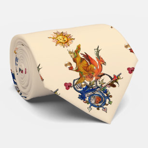 CORBATA BESTIARIO MEDIEVAL RARO,ALQUIMISTA,DRAGÓN ROJO ,SO