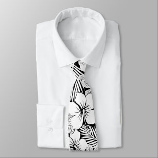Corbata Bhibisco blanco y hojas de palmera