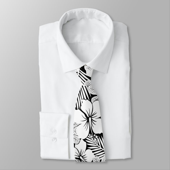Corbata Bhibisco blanco y hojas de palmera (Atado)