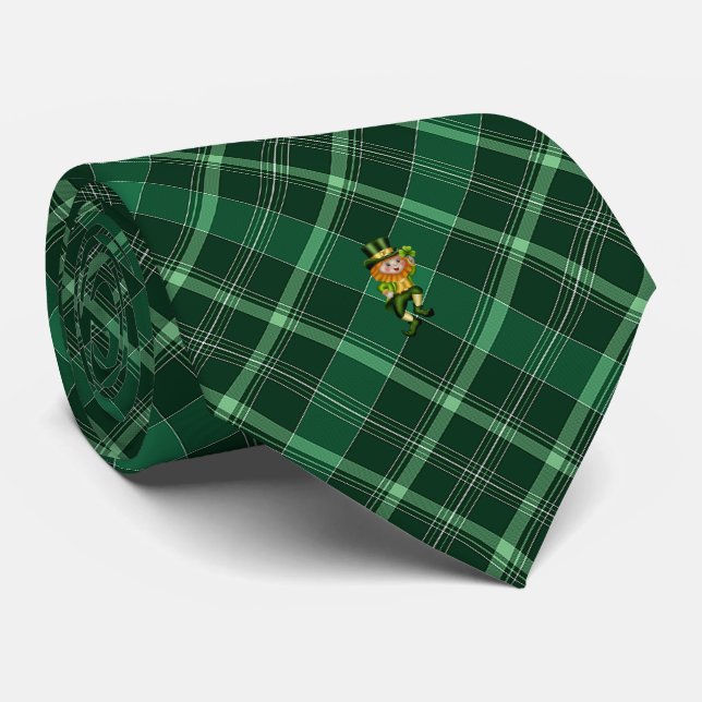 Corbata Bhreacain Uaine con Leprechaun (Enrollado)