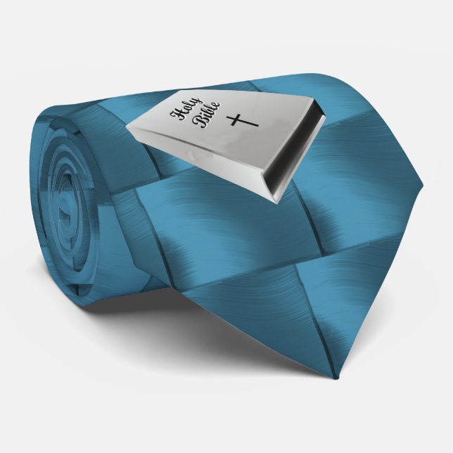 CORBATA BIBLIA BLANCA EN PLAZAS VERDE AZULADAS (Enrollado)