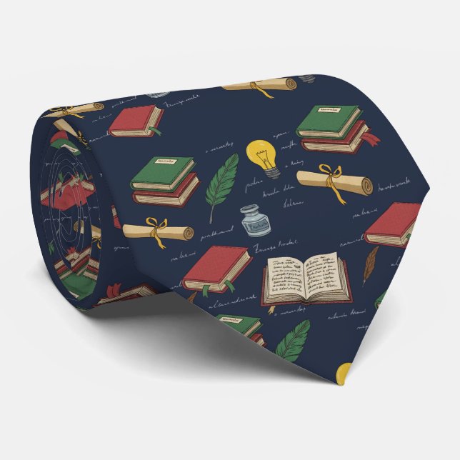 Corbata Biblioteca de eruditos azul marino (Enrollado)