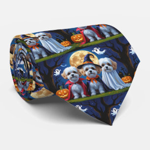 Corbata Bichon Frise Dogs Pumpkin Halloween Funny