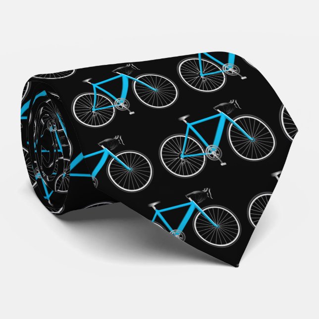 Corbata bicicleta azul acuático sobre negro (Enrollado)