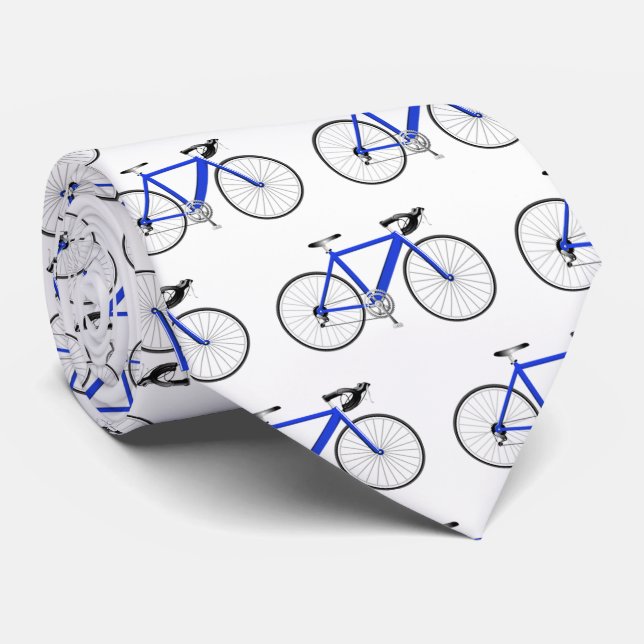Corbata bicicleta azul sobre blanco (Enrollado)