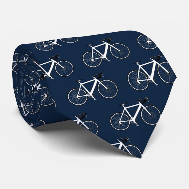 Corbata Bicicleta Blanca En Azul Naval (Enrollado)