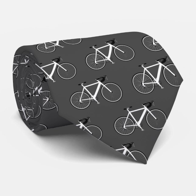 Corbata Bicicleta Blanca En Gris (Enrollado)