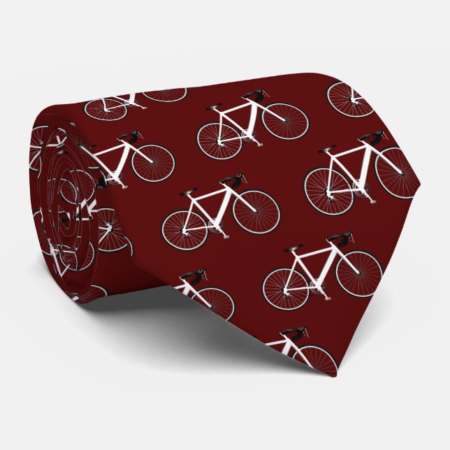 Corbata Bicicleta Blanca En Maroon  (Enrollado)