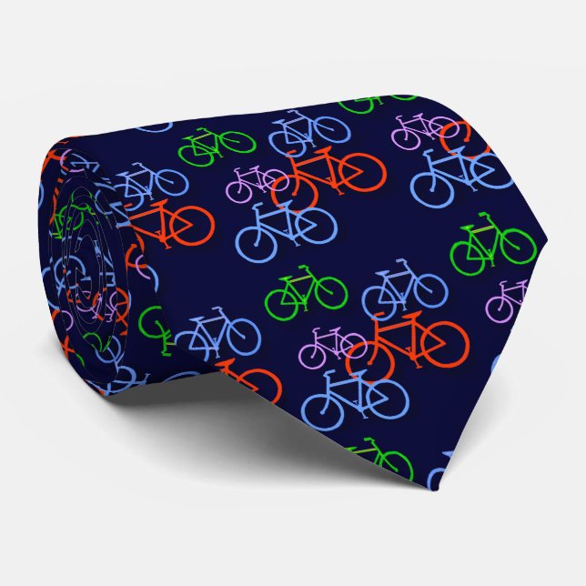 Corbata Bicicletas brillantes en doble patrón azul marino (Enrollado)