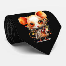 Black Abstract Animal Fox Necktie