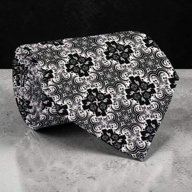 Corbata Black and White Abstract Custom Necktie (Subido por el creador)