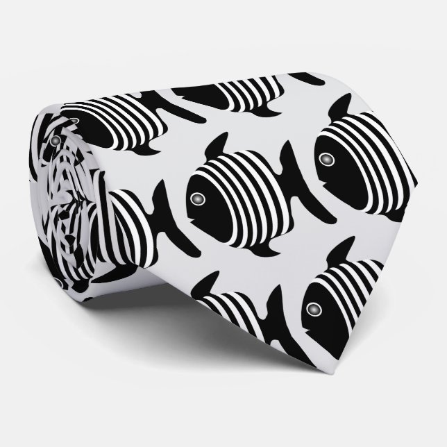 Corbata Black And White Angel Fish Design (Enrollado)