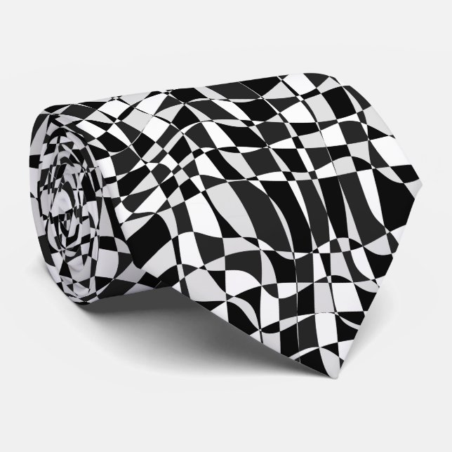 Corbata Black and White Checkered Warp Pattern (Enrollado)
