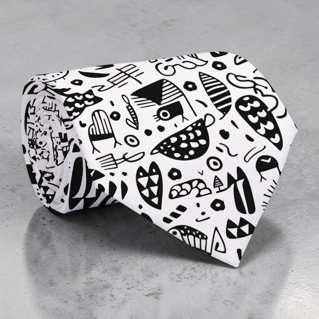 Corbata Black and White Doodles Custom Necktie (Subido por el creador)