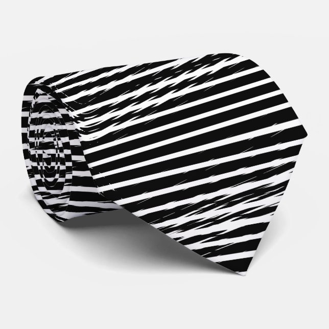 Corbata Black and White Glitchy Signal Stripes  (Enrollado)