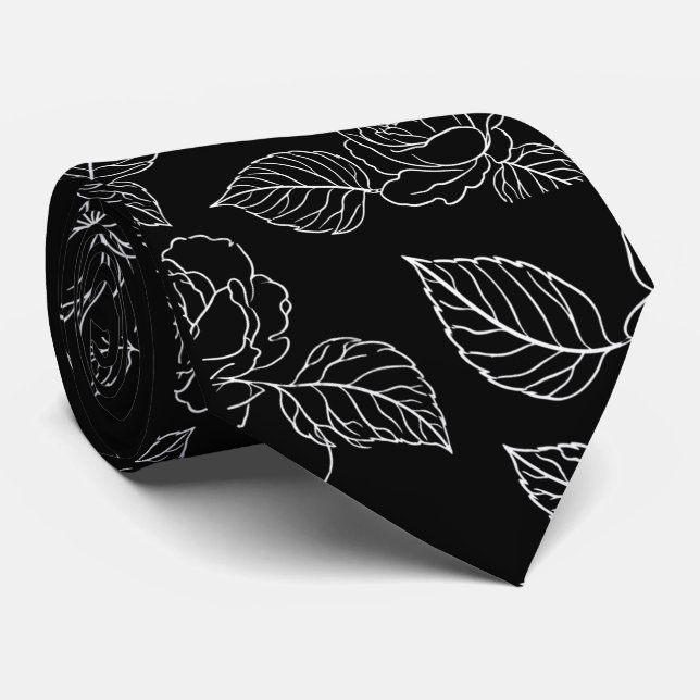 Corbata Black And White Leafy NeckTie (Enrollado)