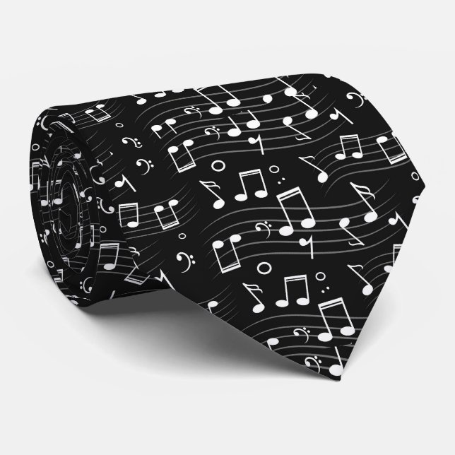 Corbata Black And White Music Notes (Enrollado)