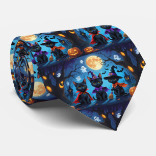 Corbata Black Cats Pumpkin Halloween Funny