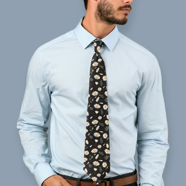 Corbata Black daisy tie, floral tie, floral ties daisies (Subido por el creador)
