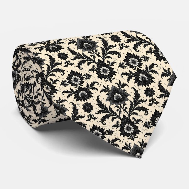 Corbata Black Damask on Sepia (Enrollado)